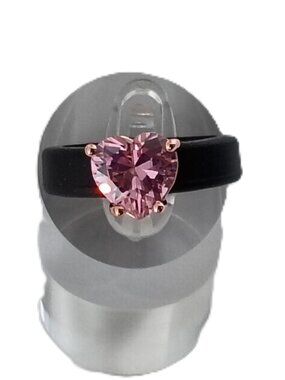 Size 8 to 8.5 Black Silicone Promise Ring with Pink Heart Stone | Cute Love Ring